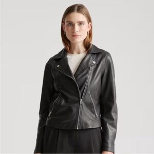 Quince 100% Washed Leather Biker Jacket Size Small Black